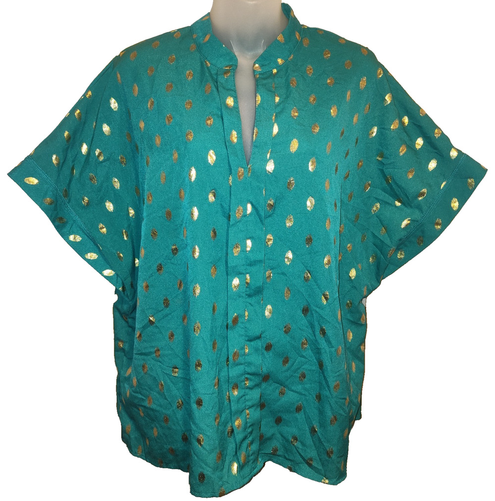 Curve Women’s Green Gold Polka Dot Kimono Sleeve Style Top Size 1XL BG26